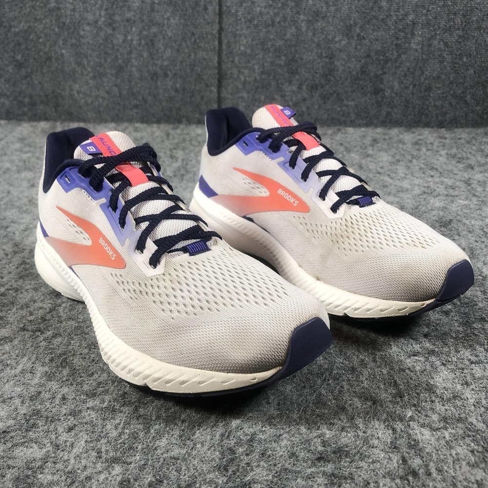 Brooks Launch 8 Running Shoes Womens 10.5 Gray‎ Navy Coral Athletic Sneakers